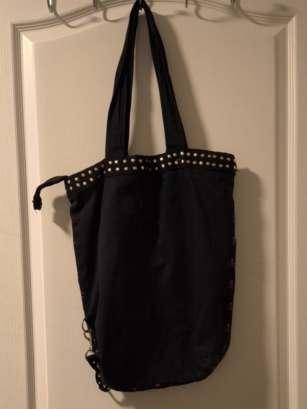Studded Black Tote Bag with Pink Skull Print - Picture 2 of 2
